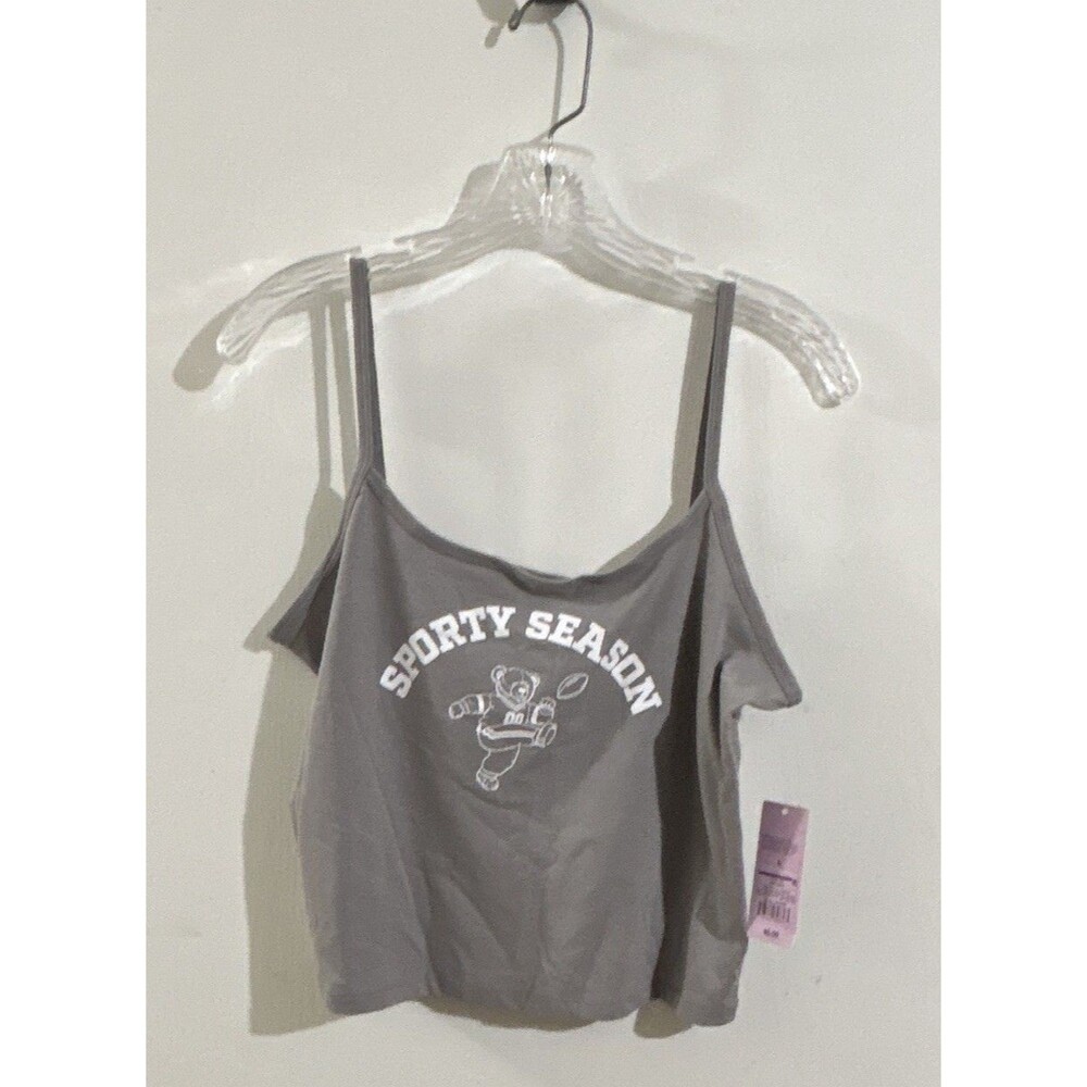 Wild Fable Women’s L Gray Sporty Season Graphic Scoop Neck Cropped Tank Top